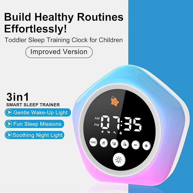 Kids Alarm Clock, Ok to Wake Clock for Kids, Toddler Sleep Training Alarm Clock with Red Green Light, Teaches Time Management & Bedtime Routine, Perfect Clock Gift for Kids - Image 2
