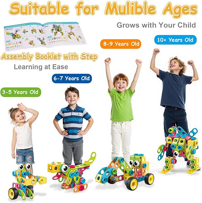 199PCS Building Blocks STEM Toys for 3 4 5 6 7 8+ Year Old Boy Girl Christmas Birthday Gifts Preschool Educational Building Toys for Kids Ages 3-5 4-8 5-7 6-8 Erector Sets Stem Kits Activities Games