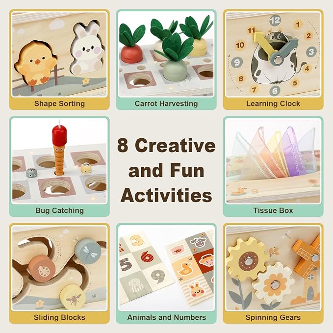 Joyreal 8-in-1 Montessori Tissue Box Toys for 1+ Years Wooden Activity Cube - Image 4