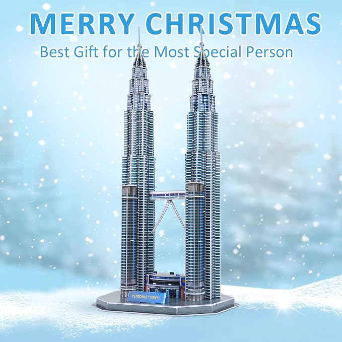 3D Puzzles for Adults & Kids, Petronas Twin Towers City Architecture Building Model Kit, 3-D Jigsaw Puzzles DIY STEM Desk Toys Christmas Birthday Gift for Hobbyist Teens Boys Girls 10-12-14, 130 PCS - Image 8