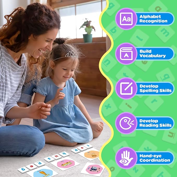 CVC Word Games,Magnetic Letters & CVC Flash Cards,Phonics Games,Alphabet ABC Toys,Refrigerator Fridge Magnets for Kids Toddlers,Speech Therapy,Spelling Learning Games for Preschool Classroom - Image 5
