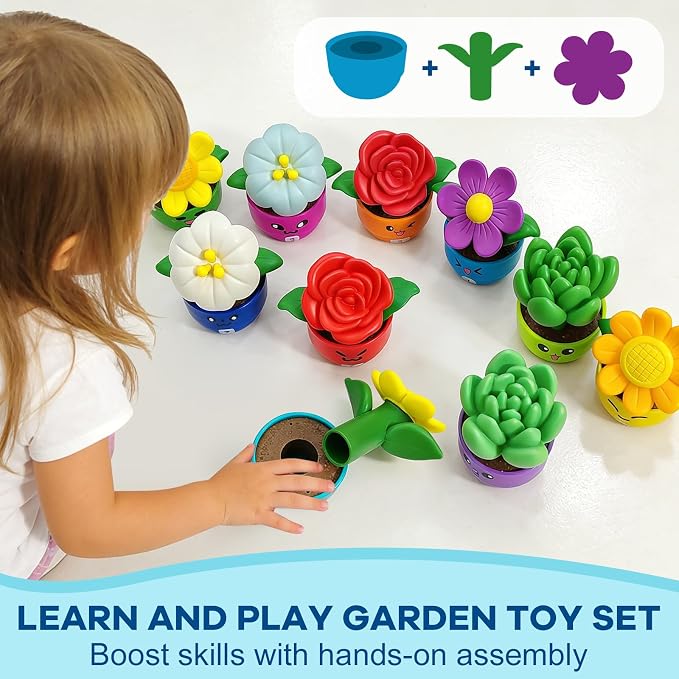 GEERAY Montessori Flower Garden Building Toy, 10 Sets Toddler Shape & Color Matching Game, Fine Motor Skills Preschool Sensory Toys, Educational Gardening Gift for 1-3 Year Old Boys Girls - Image 7
