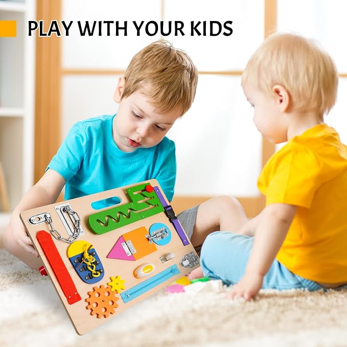 Montessori Busy Board for Toddlers, Wooden Sensory Toys, Preschool Learning Activities for Fine Motor Skills Travel Toy, Basic Life Skills Educational Gifts for 1 2 3 Years Old Kids Boys Girls - Image 4