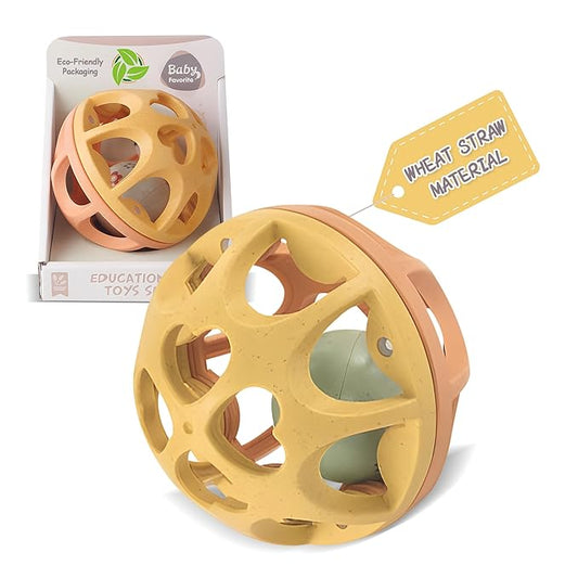 Baby Toys 6-12 Months, Wheat Straw Rattle Ball Teething Toys for Babies 0-6 Months, Christmas Gifts Stocking Stuffers for Boys & Girls 1 Year Old, Sensory Development Infant Toys