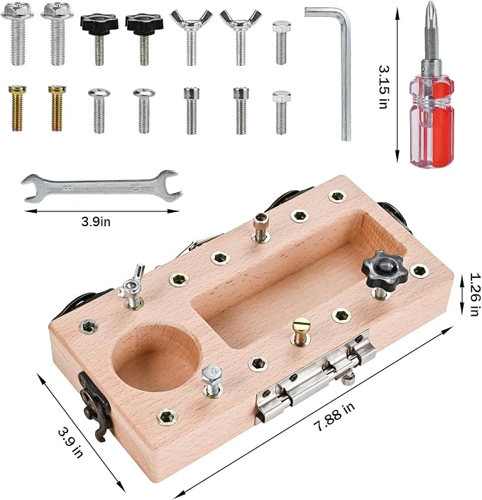Montessori Screwdriver Board Set with Lock and Key, Montessori Toys for 3 4 5 Year Old, Wooden Screw Driver Activities Tools, Fine Motor Skills Preschool Learning Sensory Toy - Image 2