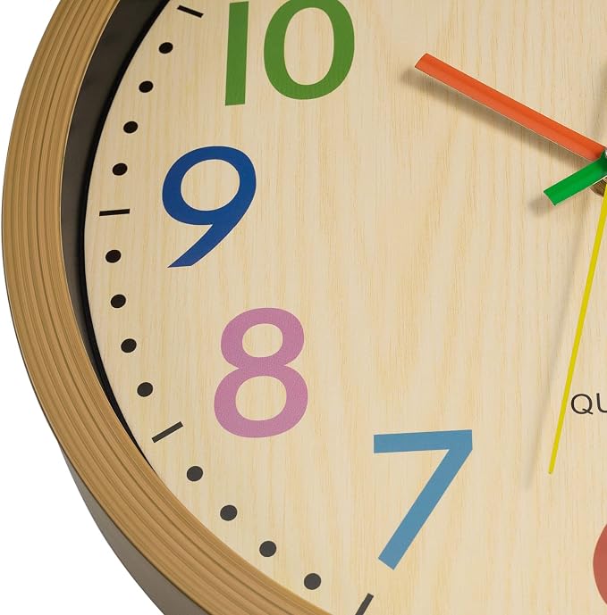 Foxtop Silent Kids Wall Clock 12 Inch Non-Ticking Battery Operated Colorful Childrens Clock for Classroom Playroom Nursery Bedrooms Kids Room School - Image 6