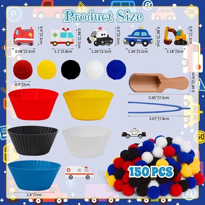 192pcs Back to School Cars Sensory Bin Filler Fine Motor Toys Transportation Toys Sensory Bin Items Toy Ambulance Fire Engine Police Car Excavator Taxi for Preschool Education Activities - Image 2