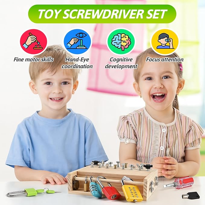 Montessori Screwdriver Board Set, Montessori Toys for 3 4 5 with 6 Locks and Keys, Toddler Screwdriver Toy, Kids Tool Set, Preschool Learning Sensory Toy, Fine Motor Skills Toys - Image 5