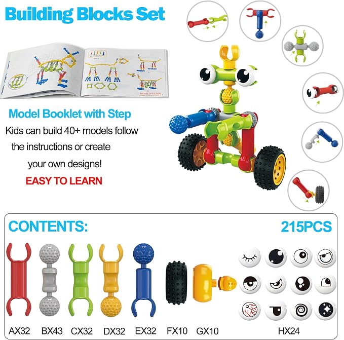 215 PCS STEM Building Blocks Playset for Kids Ages 4-8 Birthday Gifts Boys - Image 2