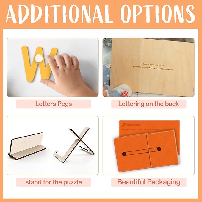 Personalized Name Puzzle for Kids, Custom Wooden Puzzle Engraved Text On Back with Pegs, Personalized Baby 1st Birthday Gifts for Girl & Boy, Toddlers Toys (Animal Name Puzzle)