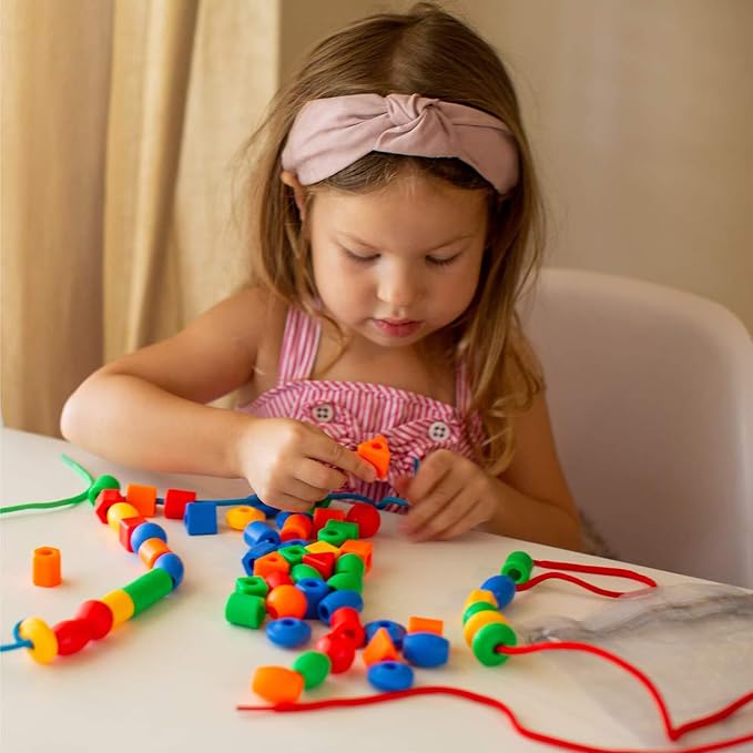 Lacing Beads for Toddlers (60 Stringing Beads,4 Strings) -Educational Montessori Preschool Activities,Toddler Sensory Occupational Therapy Toys Autism OT (with Storage Bag) - Image 4