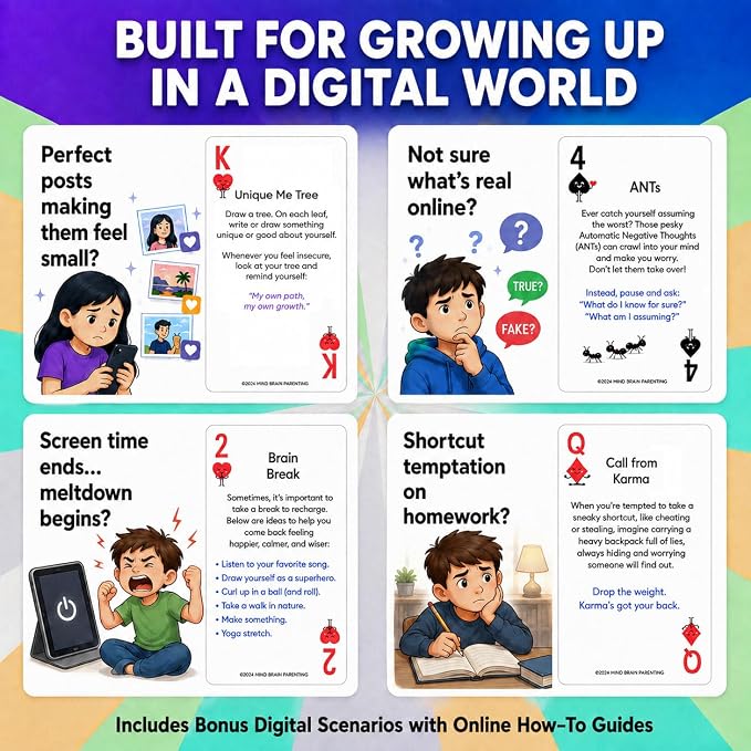 Mind Brain Emotion 52 Essential Coping Skills for Kids + Free Online Learning Library: CBT Calm Down Cards for Anxiety, Anger & Big Feelings - Emotional Regulation SEL Therapy Game, Ages 5-14 - Image 4