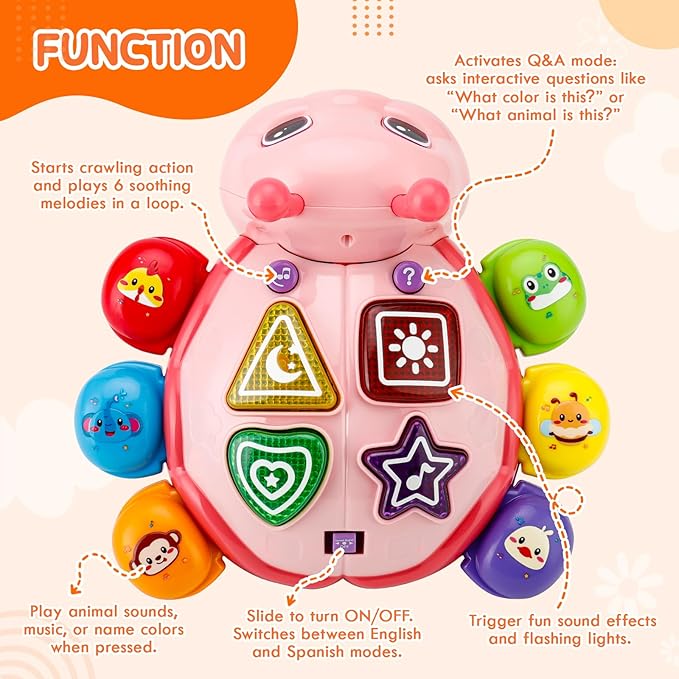 Musical Baby Toys, Infant Light up Music Toys Tummy Time Development, Crawling Toy for 6 7 8 9 10 11 12+ Month Old, Christmas Birthday Gifts for Babies Girls