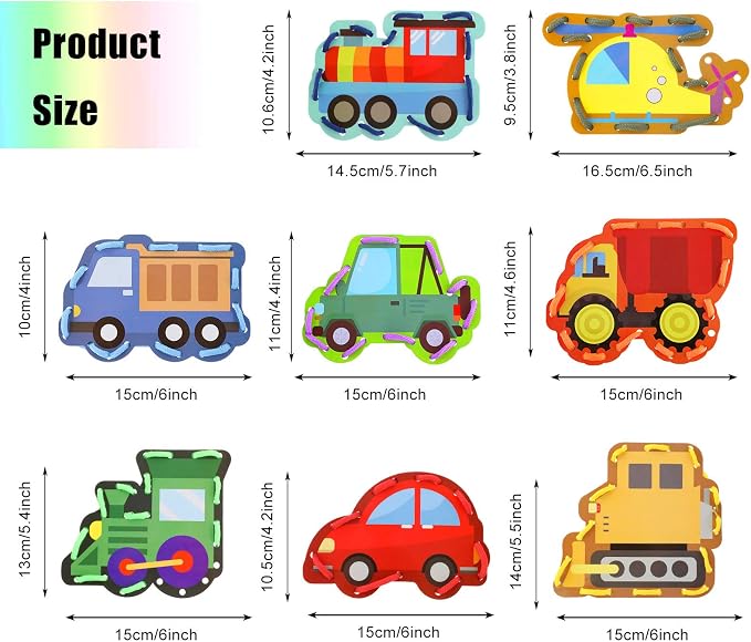 Zonon 8 Pieces Kids Lacing Cards Sewing Cards in 8 Patterns Lacing Games for Developing Imagination Education Supplies Children Sewing Game Favors (Transportation Style) - Image 2