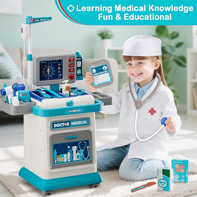 Doctor Kit for Toddlers 3-5, 26 Pcs Doctor Play Set for Kids Ages 3-8,Role Play Toy Medical Cart Doctor Toys Educational Toys for Boys & Girls Birthday Gifts