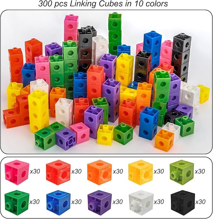 ZEAYEA 300 Pcs Linking Cubes with Storage Box, Counting Blocks for Math Learning and Fun Activities, Math Manipulatives Educational Supplies for Spatial Intelligence, Counting, Creativity - Image 4