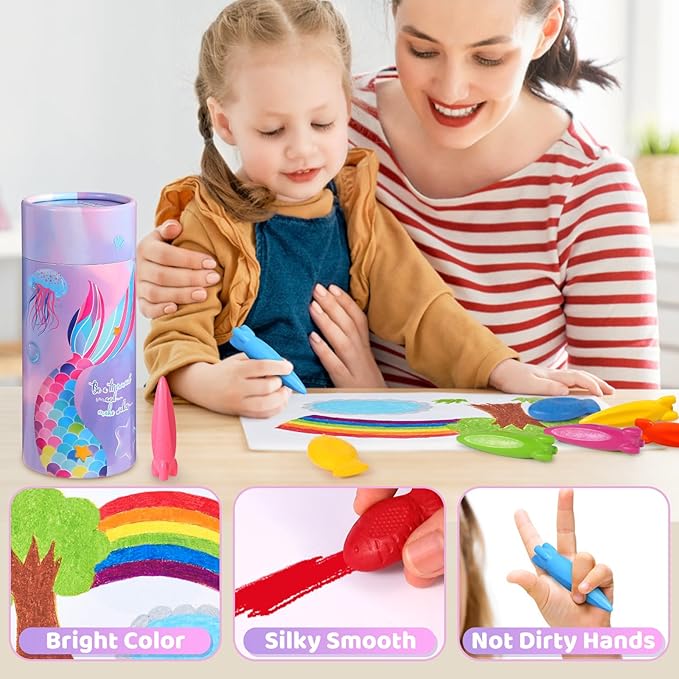 DreamCandy Rocket and Fish-Shaped Crayons,18PCS Non Toxic Washable Toddler Crayons for Kids and Toddlers,Art Supplies Drawing Coloring Crayon Set,Gift for Girls and Boys,Back to School