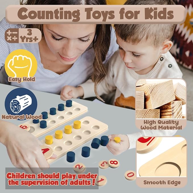 TEUVO Counting Peg Board Montessori Toys for Kids Aged 3 4 5 6 Years Old, Montessori Math Manipulatives Materials Wooden Preschool Learning Number and Counting Games for Home School Classroom Teaching - Image 4