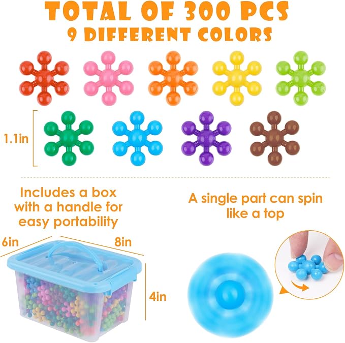 Building Blocks Educational Toy - 300PCS Snowflake Stem Construction Set for Kids 3+, Safe Non-Toxic Storage Case, Learning Gifts for Boys Girls, Multi-Color (Pack of 2) - Image 2