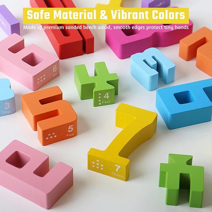 Gdaytao 20PCS Wooden Number Building Blocks 1-10 - Math Stackers Stacking Number Toys with Counting Games, Bright Digital Building Blocks Friends of 10, STEM Montessori Learning Toys for Kids Ages 3-8 - Image 6