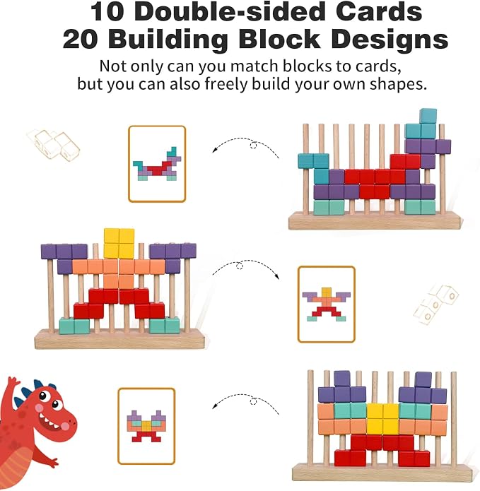 Wooden Block Puzzle, Montessori Toys Stacking Game, Preschool Educational Brain Teaser Puzzles for Toddlers and Kids Ages 3-5, Gift for Girls and Boys - Image 3