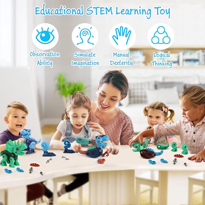 Dinosaur STEM Toys for Kids 3-5, Take Apart Dinosaur Toys with Electric Drill, Educational Building Toy & Construction Set, DIY Christmas Birthday Gifts for 3 4 5 6 7 8 Years Old Boys and Girls - Image 2