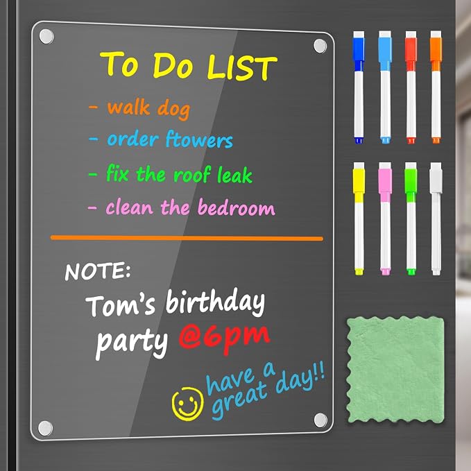 PigPotParty Acrylic Magnetic Whiteboard for Fridge, 12x9.5 Inch, 1 Pack by PigPotParty