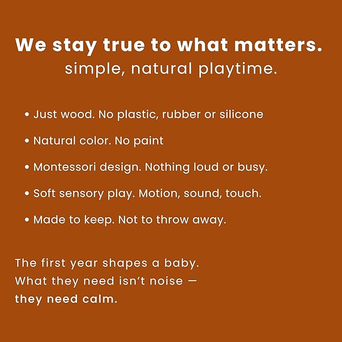 Wooden Baby Rattle for 0–6 & 6–12 Months – Montessori Natural Baby Toy – Calm Sound Rattle for Newborn Infant Boys & Girls – No Paint, No Plastic – 100% Beechwood Gift