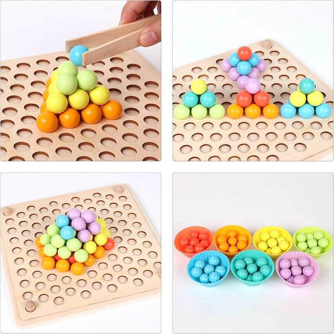 QZMTOY Wooden Peg Board Beads Game, Learning Montessori Toys,Color Sorting Stacking Matching Toys for Toddlers, Counting Toy for Kids, Educational Games for Fine Motor Math, Gift for Girls and Boys - Image 6