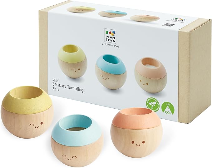 PlanToys® Pastel Wooden Tumbling Montessori Toy | Developmental Baby Toy for Fine Motor Skills & Sensory Play | Safe & Eco-Friendly for Babies 6 Months+