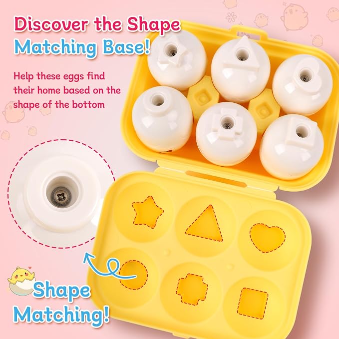 USATDD Easter Egg Toys Hide & Squeak Matching Eggs for Toddlers, Color Recognition Sensory Learning Toys, Fine Motor Skills Montessori Geometric Eggs Gifts for Kids Easter Basket Stuffers - Image 5