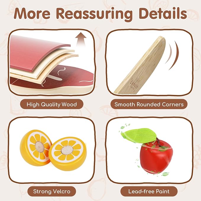Lehoo Castle Wooden Play Food Set for Toddlers, Play Kitchen Accessories - Image 4
