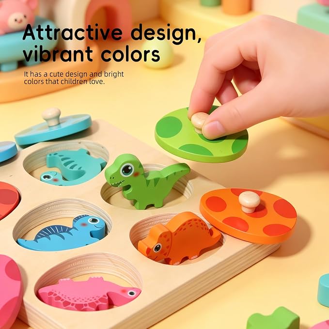 Wooden Dinosaur Egg Peg Puzzle, Montessori Color Matching Learning Toy, Fine Motor Skills Developmental Game, Early Educational Sensory Gifts for 12-18 Months, 1 2 Year Old Toddler Boys Girls - Image 6