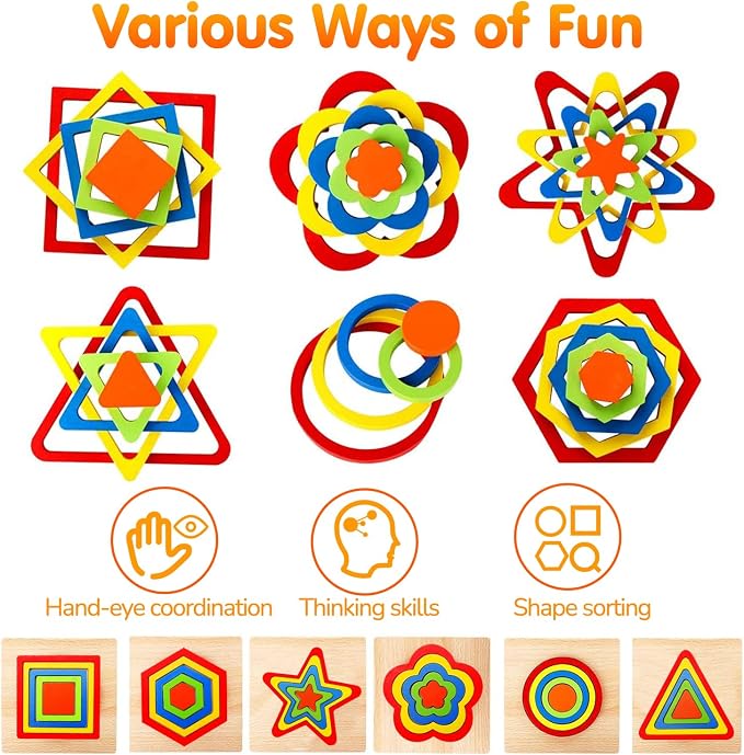 Toddler Puzzles Montessori Toy Wooden Shape Sorting Puzzle Educational Toy - Image 3