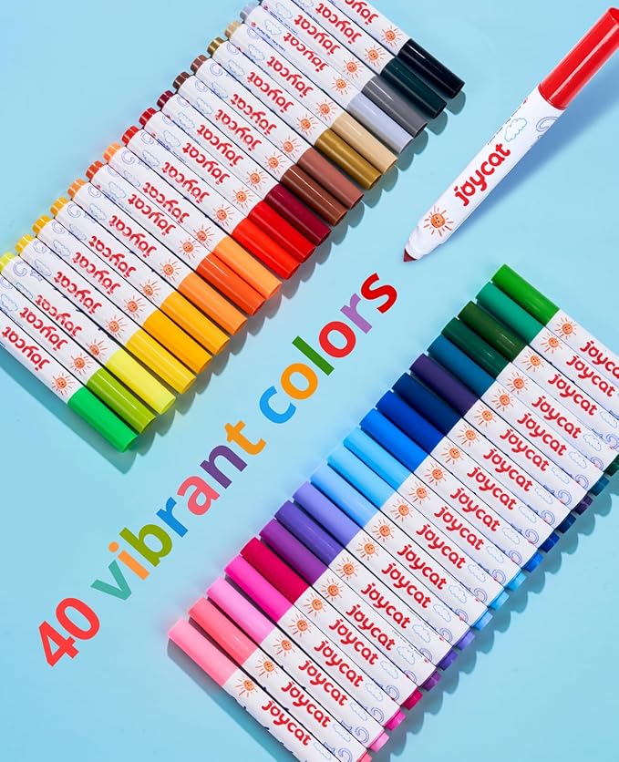 JoyCat 40 Count Washable Markers for Kids, 40 Colors Washable Markers Set with Carrying and DIY Coloring Fabric Storage Bag, Coloring Marker Bulk for Boys Girls Toddler, School Classroom Supplies