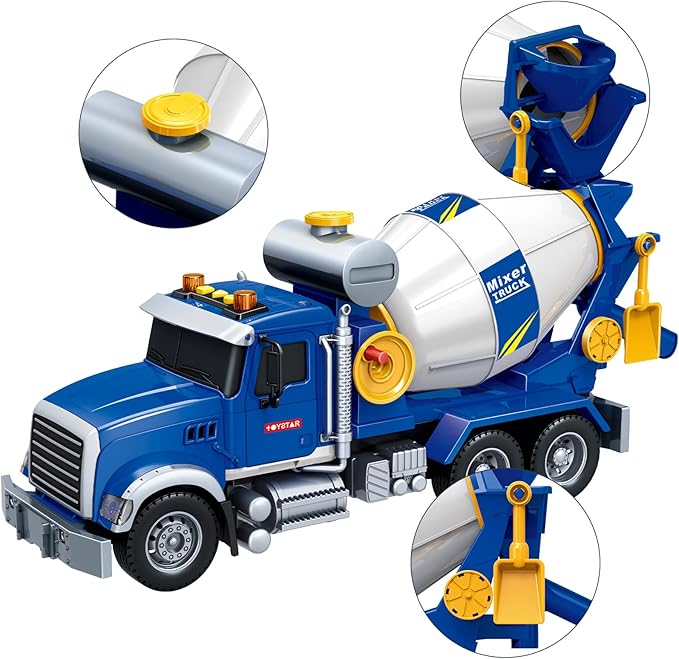 Friction Powered Cement Mixer Truck Toy for Kids with Lights & Sounds, Large Construction Vehicle for Boys Girls Ages 3 4 5 6 7 Years Old