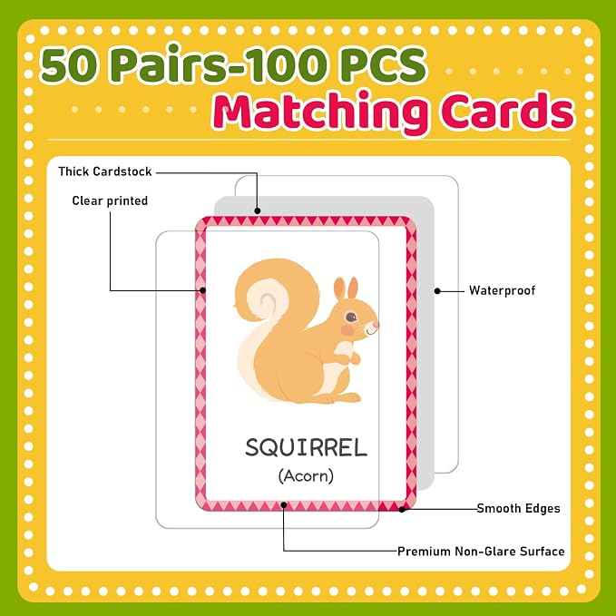 gisgfim 100 PCS Go Together Memory Matching Game Associations Learning Flashcards Educational Vocabulary Sorting Concentration Memory Card for Preschool Ages 3-8 A Fun & Fast Activities Matching Games - Image 3