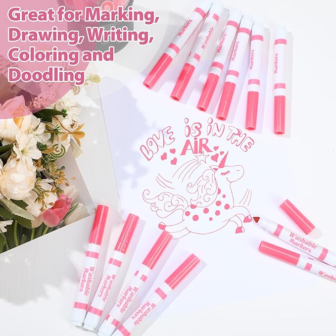 Janlaugh 36 Pcs Pink Washable Markers Bulk Coloring Broad Line Markers for Kids Pink Conical Tip Drawing Pen for Christmas,School Supplies, Travel Art Baby Shower Gender Reveal Party Supplies, Ages 6+