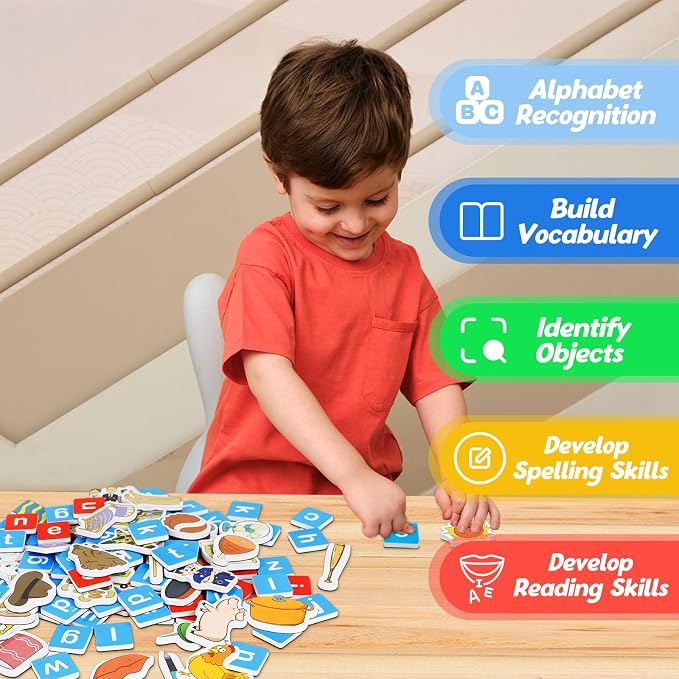 Kasfalci Magnetic Letters & CVC Word Games, Phonics Games, Alphabet Learning Toys, Refrigerator Fridge ABC Magnets for Kids, Speech Therapy Toys for Toddler, Spelling Reading for Preschool Classroom - Image 5