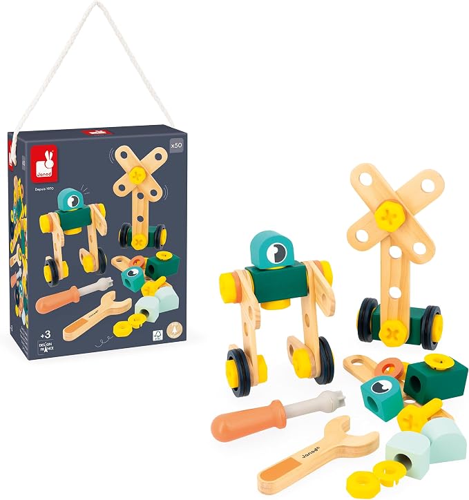 Janod - Brico'Kids 50-Piece Barrel - Building Game Child - Includes 48 Accessories + 2 Tools - Role Play - Promotes Hand Dexterity and Creativity - From 3 Years, J06453 - Image 9