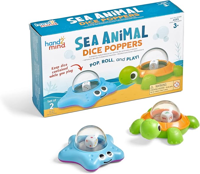 hand2mind Sea Animals Dice Poppers, Math Dice Popper, Dice Games for Kids, Board Game Accessories, Family Game Night, Kids Travel Activity, Fun Classroom Games (Set of 2) by hand2mind