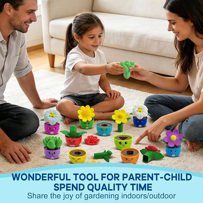 GEERAY Montessori Flower Garden Building Toy, 10 Sets Toddler Shape & Color Matching Game, Fine Motor Skills Preschool Sensory Toys, Educational Gardening Gift for 1-3 Year Old Boys Girls - Image 2