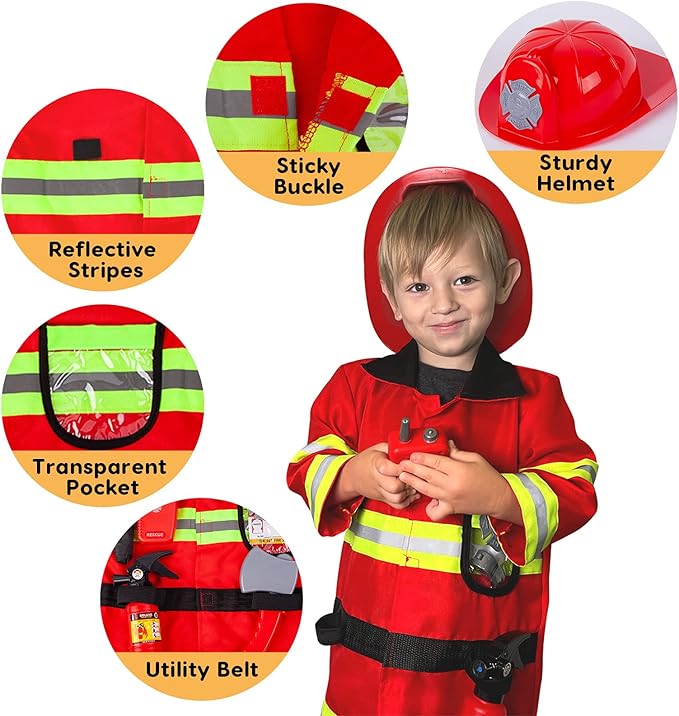 Liberry Fireman Costume for Kids 3 4 5 Years Old, Firefighter Tools with Fire Extinguisher, Pretend Play Toy Gift for Toddler Boys & Girls