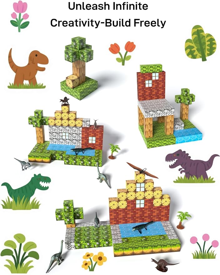Veecafiodi Magnetic Blocks 108PCS, Dinosaur Magnetic Building Blocks with 6 Dinosaur Figures, Magnetic Blocks for Kids Ages 3-5, 4-8, STEM Construction Toy - Image 3