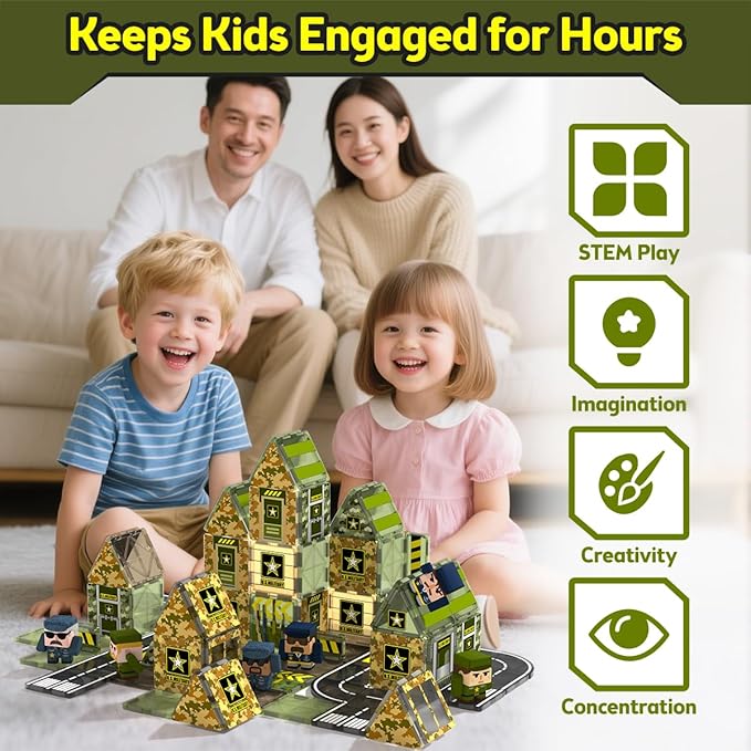 GobiDex 100PCS Army Magnetic Building Blocks Set for Kids Ages 3+ - Image 5