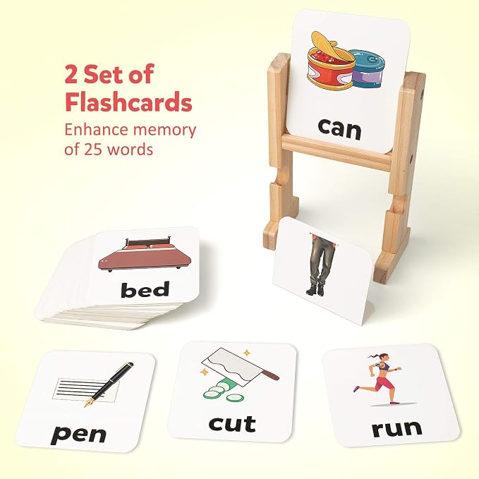 Coogam Wooden Reading Blocks Short Vowel Rods Spelling Games, Flash Cards Turning Rotating Letter Puzzle for Kids, Site Words Montessori Spinning Alphabet Learning Toy for Preschool Boys Girls - Image 6
