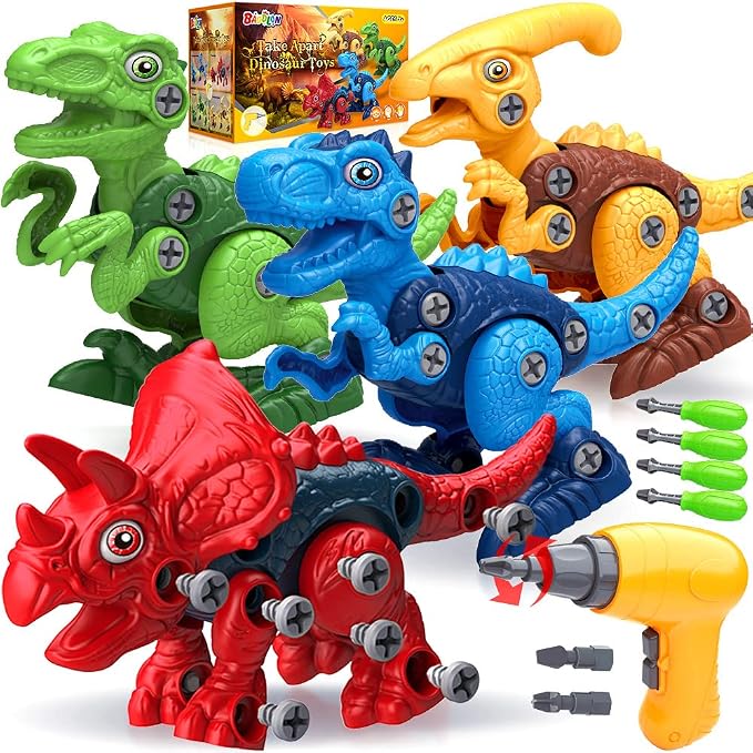 BAODLON Dinosaur Toys for 3 4 5 6 7 Year Old Boy, Take Apart Dinosaur Toys for Kid 3-5 5-7 Building Toy with Electric Drill, Learning Educational STEM Construction Toy Christmas Birthday Gift Boy Girl by BAODLON
