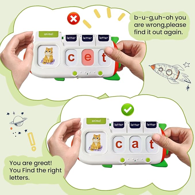 CVC Word Spelling Game for Kids Ages 3-7, Talking Flash Cards with Alphabet Card Reader, 107 Sight Words, Letter Matching and Spell-Check Practice, Preschool Kindergarten Learning Toy Gift - Image 7