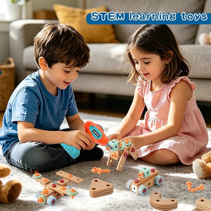 VEAIS Kids Tool Set with Drill, 148 PCS STEM Building Tools with Storage Box Plastic Todder Tool Set for Boys and Girls Age 3 4 5 6 7 8 Years - Image 6