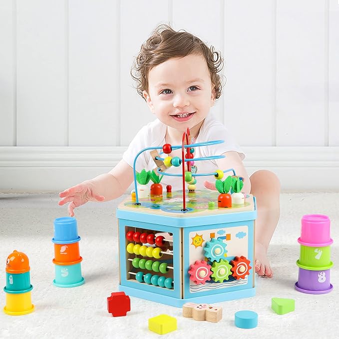Wooden Activity Cube for 1 Year Old Kids, Educational Learning Bead Maze for Toddler Age 1-3, Developmental Montessori Toys for 12-36 Months Boys Girls Gift - Image 7